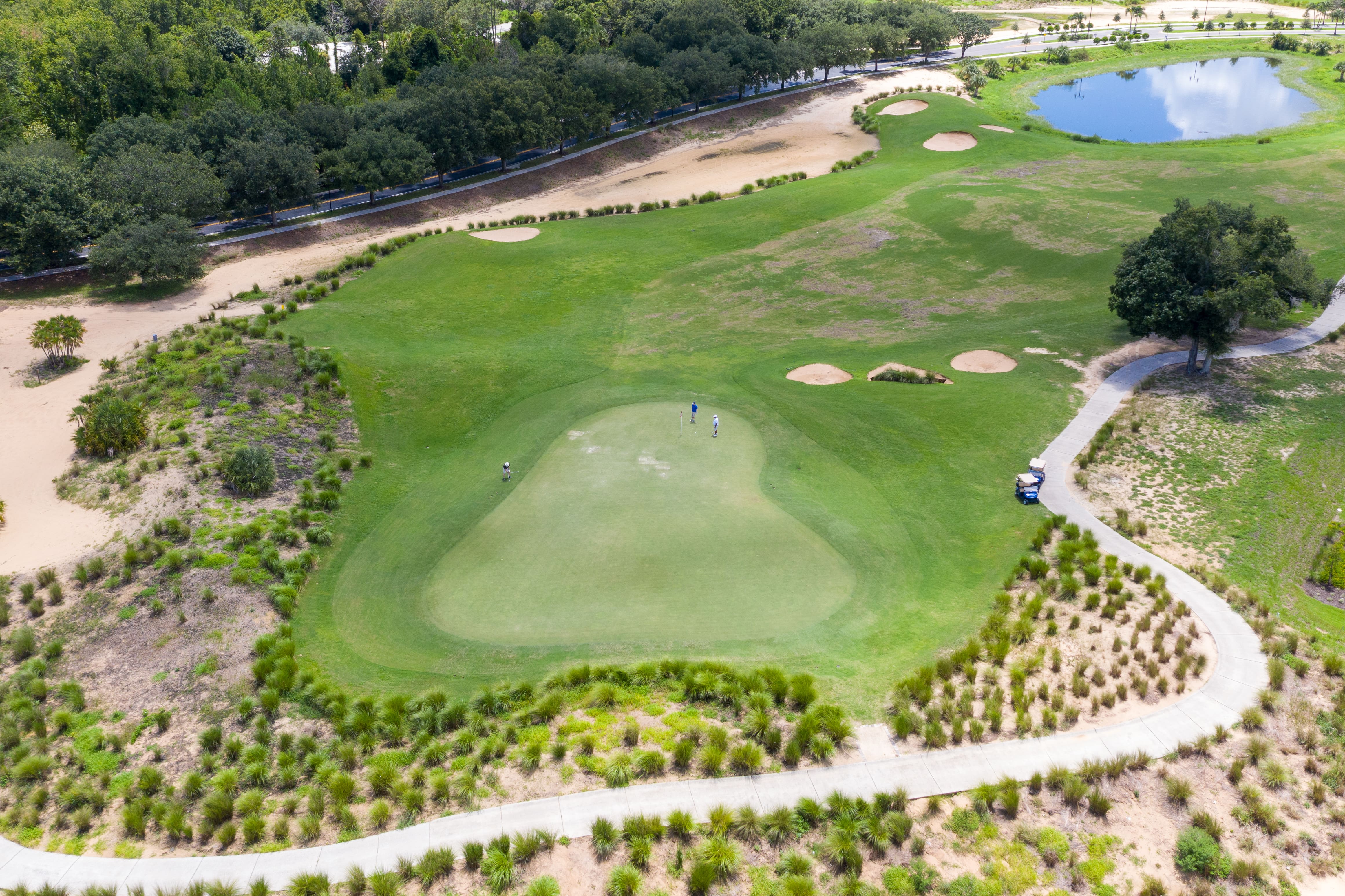 golfers playing near a hole