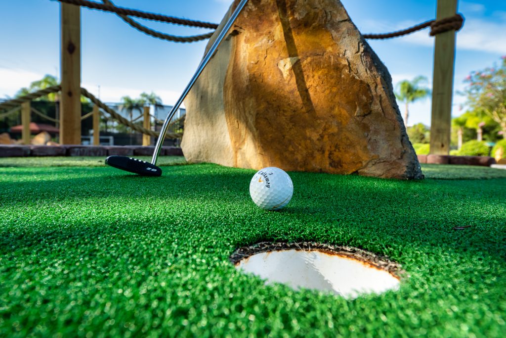Close up of Golf ball near hole